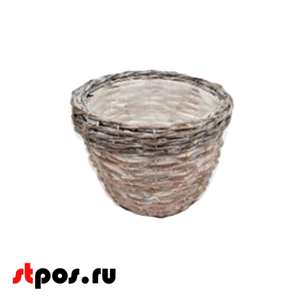 00_Корзина плетенная из натуральной ивовой лозы, без ручки, внутри пленка 220х190 мм, Светлый