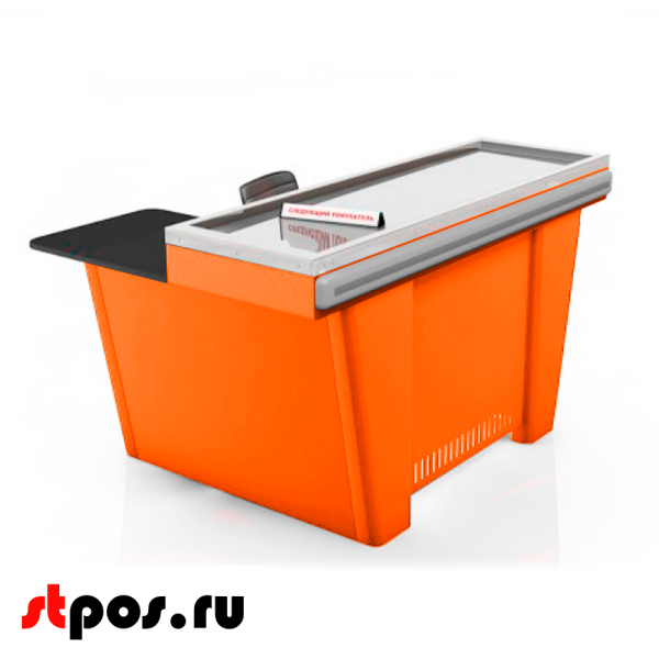 00_Кассовый бокс Stream-M-150 Light с тумбой кассира,без вырезов,шлиф.нерж,RAL2004,Оранжевый,универсал