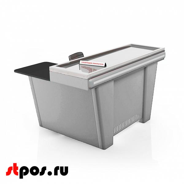 00_Кассовый бокс Stream-M-150 Light с тумбой кассира,б/вырезов,шлиф.нерж.,Шагрень,RAL7004 Серый,спеццв