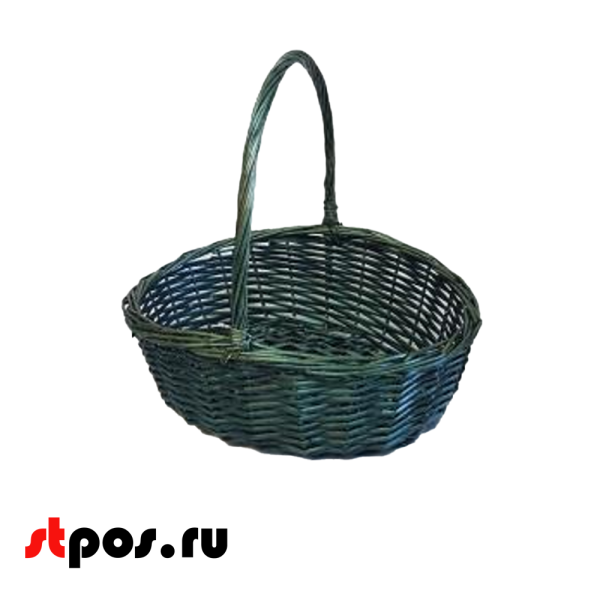 00_Корзина плетеная овальная из резанной ивовой лозы, полукруглая ручка, 290х200х120 мм, зеленый