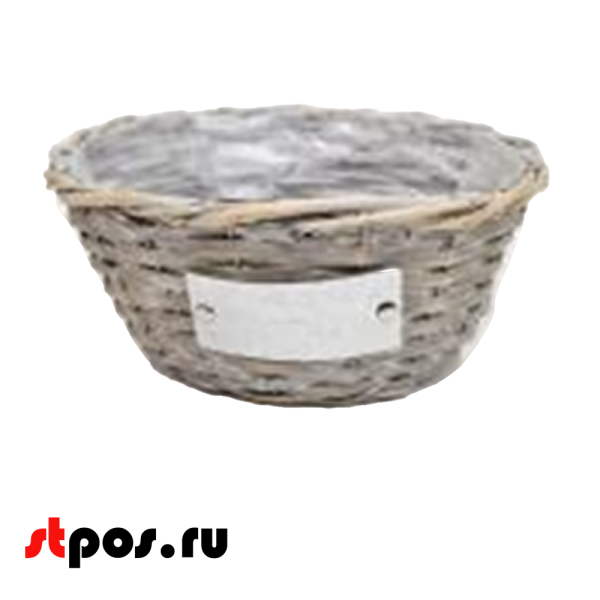 00_Корзинка круглая плетенная из натуральной ивовой лозы, без ручек, внутри пленка, D 300, Серый