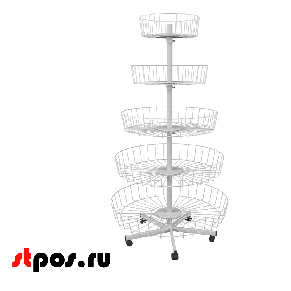02_Стойка пирамидальная круглая, 5 корзин,1650х710х450 мм, RAL9006 Серый
