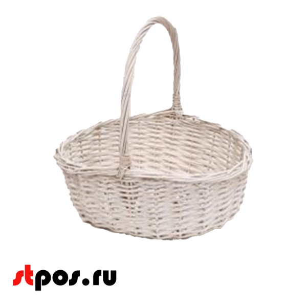 00_Корзинка овальная, резанная ивовая лоза, полукруглая ручка, 290х200 мм, Белая