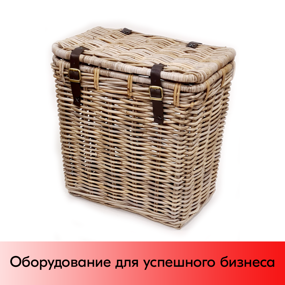 01_Корзинка прямоугольная плетеная из натурального ротанго, не съемная крышка, 400х230х370мм, Серая