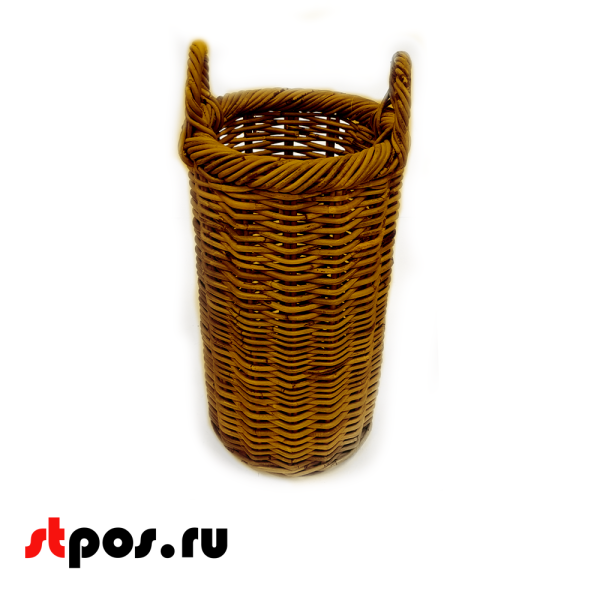 00_Корзинка круглая плетенная из натурального ротанга, для зонтов, с двумя ручками,270х500 мм, Коричневая