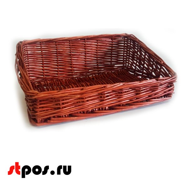 00_Корзинка плетеная прямоугольная из ивовой лозы, 300х200х110 мм, Коричневая