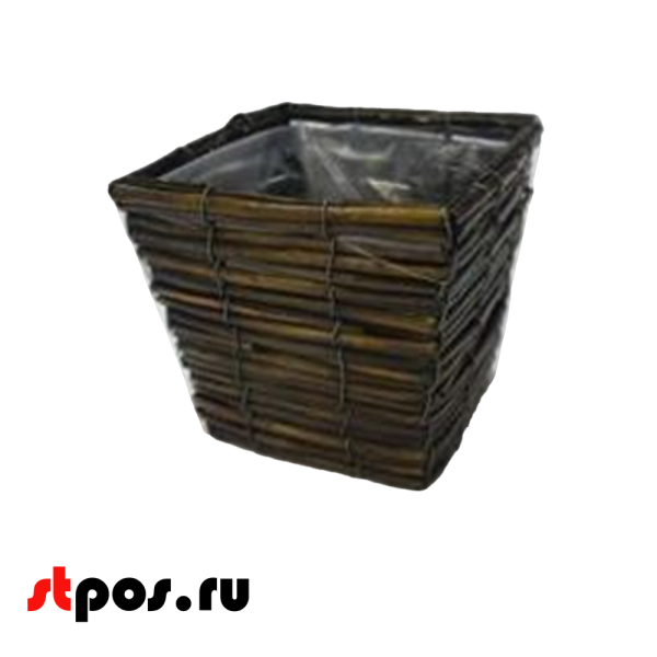 00_Корзина плетенная квадратная из натуральной лозы, внутри пленка