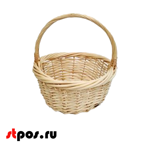 00_Корзина плетеная круглая из резанной ивовой лозы, полукруглая ручка, D 240 мм,Натуральный