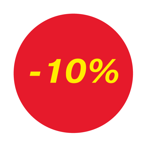Ценники-стикеры самоклеящиеся минус 10%, съемный клей, круг 29мм, красный с желтым (250шт)