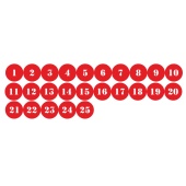 Наклейка для нумерации сумочных шкафов (трафарет) номера 1-25, красная