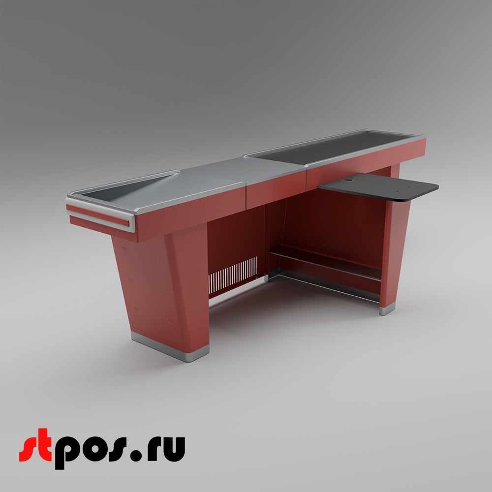 02_Кассовый бокс Stream-L-290-Т150 (тр-р 150см,шл_нерж.,б_выр,уз_нак), RAL3000, Красный, Правый