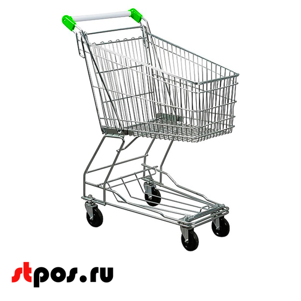 00_Тележка покупательская 100 литров, цинк+лак, без д/с, с поддоном (азиатский тип), Зеленый