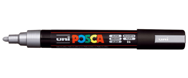 1_Маркер на водной основе POSCA PC-5M, серебряный (SILVER - 26), 1.8 - 2.5 мм, пул. нак.