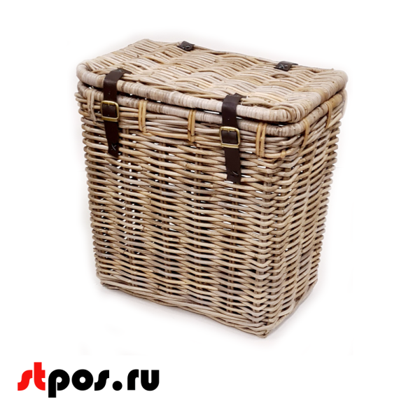 00_Корзинка прямоугольная плетеная из натурального ротанго, не съемная крышка, 400х230х370мм, Серая