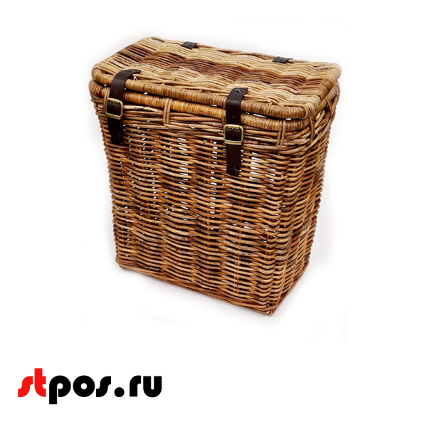 00_Корзинка прямоугольная плетеная из натурального ротанго, не съемная крышка, 500х320х460мм, Коричневая