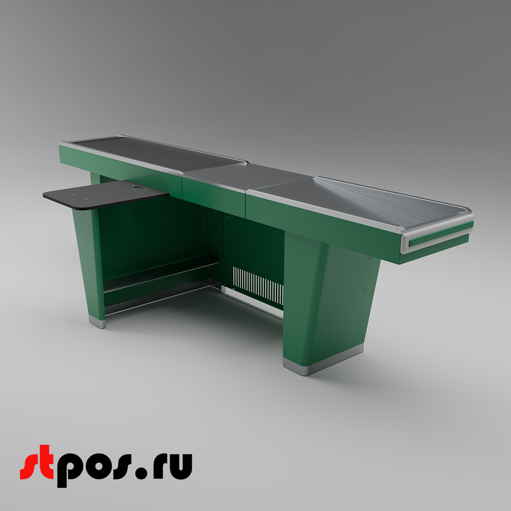 02_Кассовый бокс Stream-L-320-Т150 (тр-р 150см,шл_нерж.,б_выр_,уз_нак.), RAL6029, Зеленый, Левый
