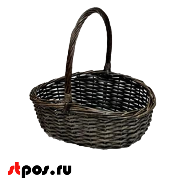 00_Корзинка овальная, резанная ивовая лоза, полукруглая ручка, 300х200 мм, Зеленая