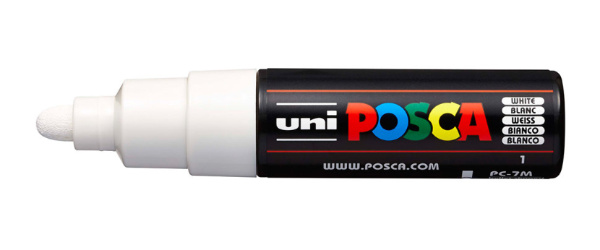 1_Маркер на водной основе POSCA PC-7M, белый (WHITE - 1), 4.5 - 5.5 мм, пул. нак.
