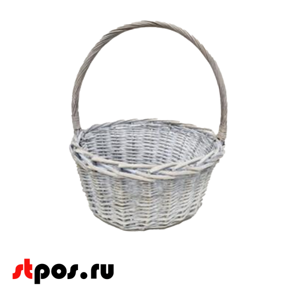 00_Корзина плетеная круглая из резанной ивовой лозы, полукруглая ручка, D 250 мм, Серый прованс