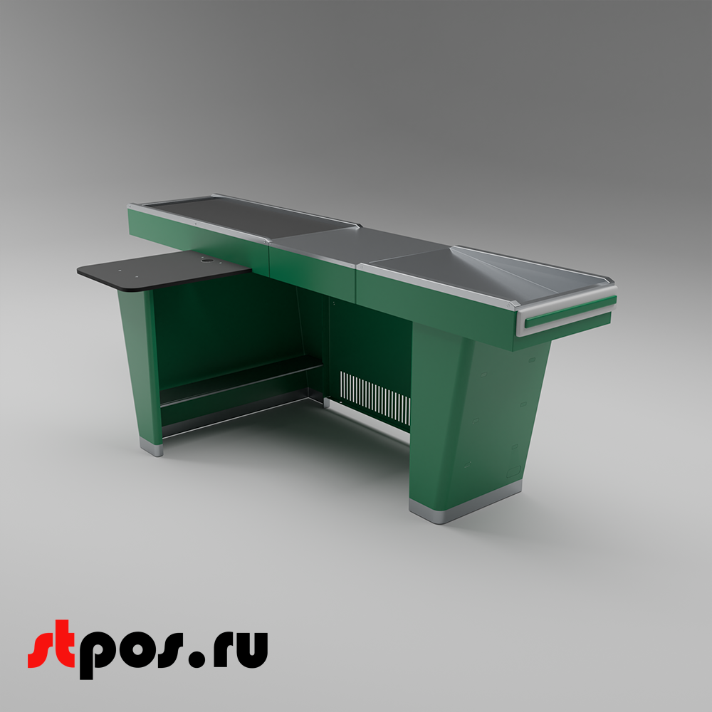 02_Кассовый бокс Stream-L-290-Т120 (тр-р120 см, шлиф. нерж., б_выр, уз_нак.), RAL6029, Зеленый, Левый