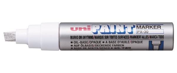 1_Маркер-краска PAINT PX-30 для письма по любой поверхности, линия 4-8,5мм,клиновидный,СЕРЕБРИСТЫЙ