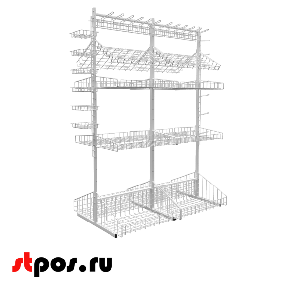 00_НАБОР Стойка прикассовая двусторонняя в сборе с навеской 880х1850х640мм, RAL9016, Белый