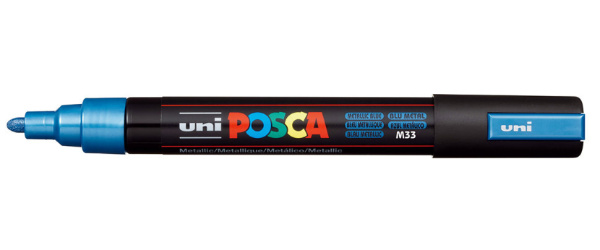 1_Маркер на водной основе POSCA PC-5M, синий металлик (METALLIC BLUE - M33), 1.8 - 2.5 мм, пул. нак.
