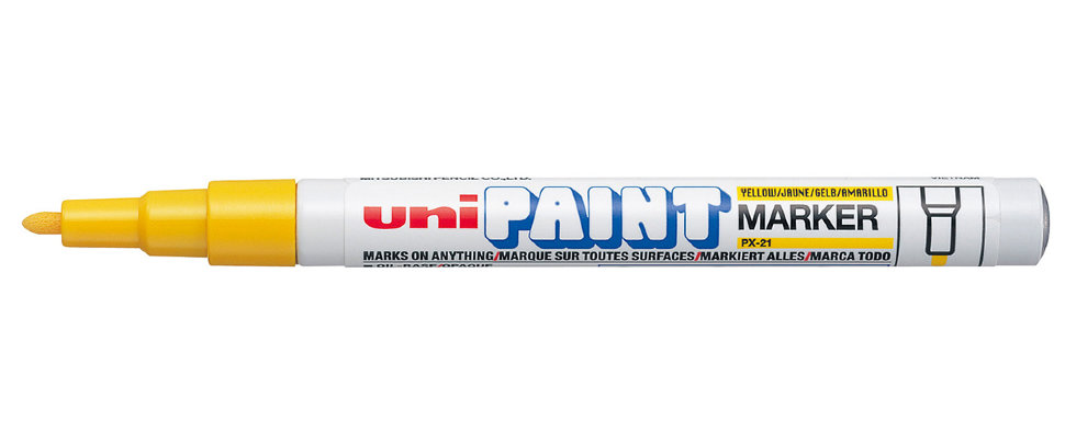 1_Маркер-краска PAINT PX-21 для письма по любой поверхности,толщина линии 0,8-1,2 мм,овальный,ЖЕЛТЫЙ
