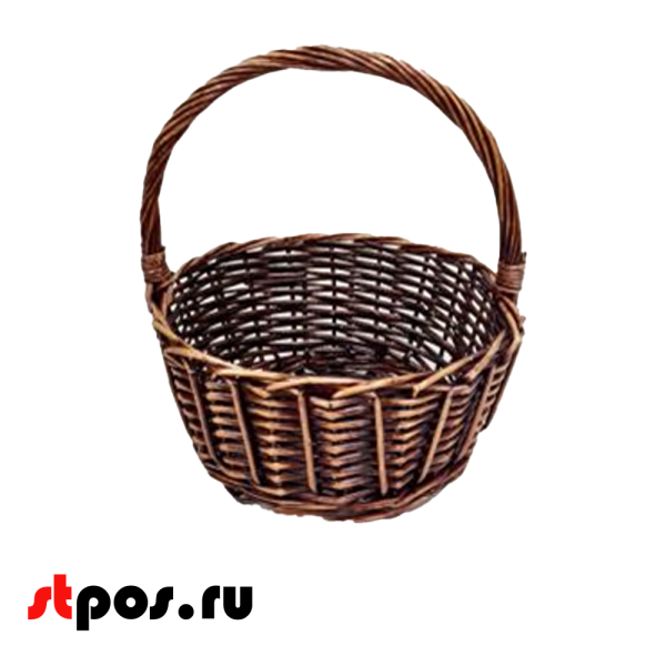 00_Корзина плетеная круглая из резанной ивовой лозы, полукруглая ручка, D 240 мм, Коричневая