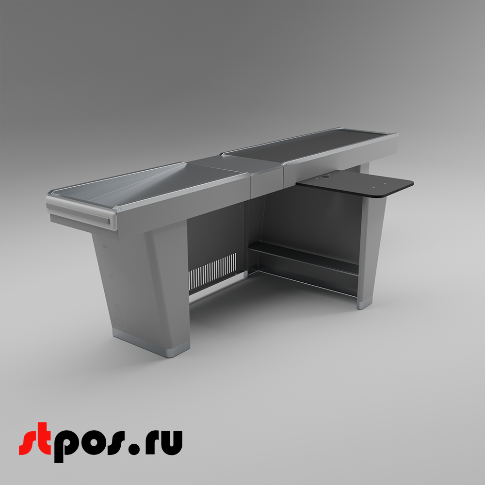 02_Кассовый бокс Stream-L-290S-Т150 (тр-р 150см,шл_нерж, б_выр.,уз_нак), RAL9022, Серый, Правый