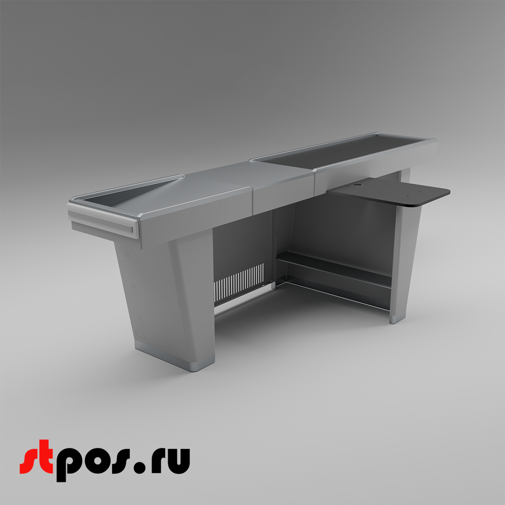 02_Кассовый бокс Stream-L-290-Т150 (тр-р 150см,шл нерж.,б выр,уз нак), RAL9022, Серый, Правый