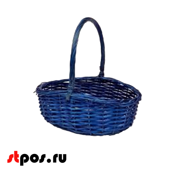 00_Корзина плетеная овальная из резанной ивовой лозы, полукруглая ручка, 450х350х200 мм, Синий