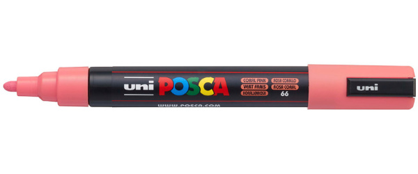 1_Маркер на водной основе POSCA PC-5M, кораллово-розовый (CORAL PINK - 66), 1.8 - 2.5 мм, пул. нак.