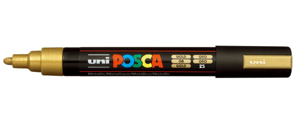1_Маркер на водной основе POSCA PC-5M, золотой (GOLD - 25), 1.8 - 2.5 мм, пул. нак.