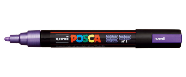 1_Маркер на водной основе POSCA PC-5M, фиолетовый металлик (M. VIOLET - М12), 1.8 - 2.5 мм, пул. нак