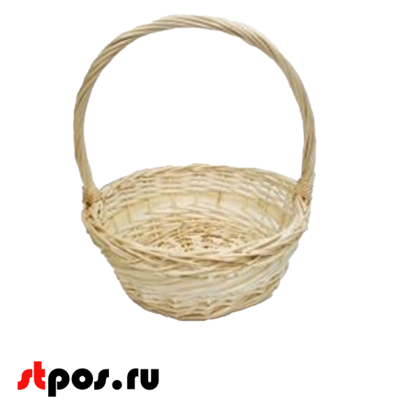00_Корзина плетеная круглая из резанной ивовой лозы, полукруглая ручка, D 200 мм, Выбеленная