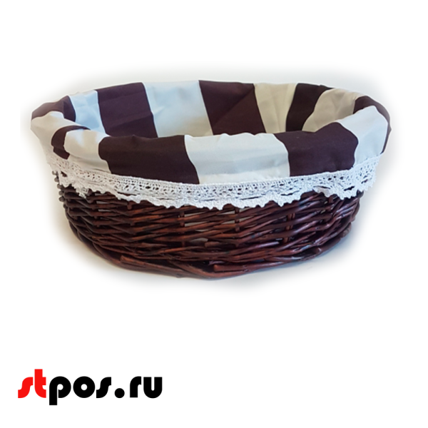 00_Корзинка плетенная круглая из ивовой лозы, внутри ткань, D 300 мм, Темный цвет