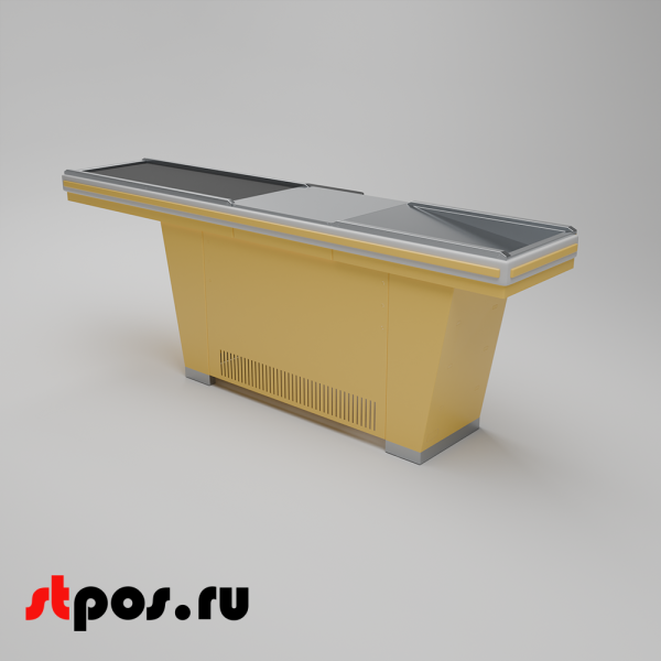 00_Кассовый бокс Stream-L-290-Т120 (тр-р120 см, шлиф. нерж., б_выр, уз_нак.), RAL1018, Желтый, Правый