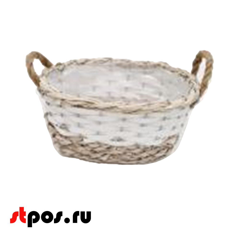 00_Корзина плетеная овальная, из натуральной ивовой лозы, две ручки, внутри пленка,330х270 мм