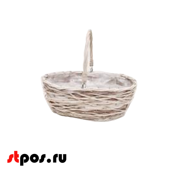 00_Корзинка плетеная овальная из натуральной ивовой лозы полукруглая ручка, внутри пленка, 280х190х11