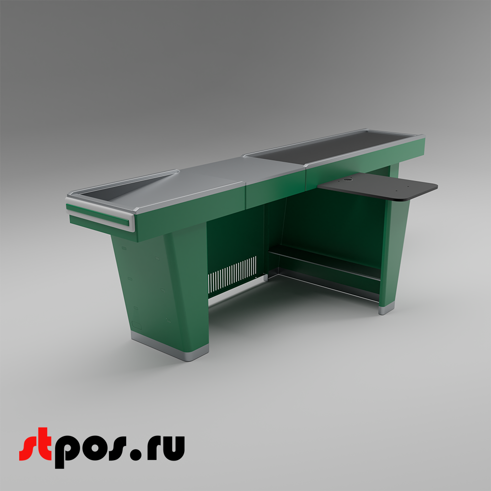 02_Кассовый бокс Stream-L-290-Т150 (тр-р 150см,шл_нерж.,б_выр,уз_нак), RAL6029, Зеленый, Правый
