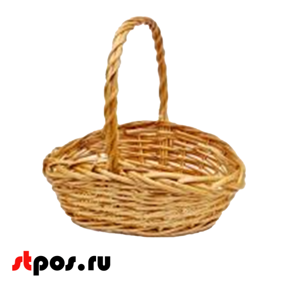 00_Корзина плетеная овальная из ивовой лозы, полукруглая ручка, D 340х250 мм, Натуральный цвет