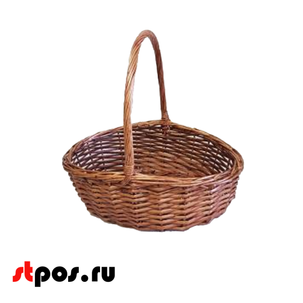 00_Корзина плетеная овальная, полукруглая ручка, рез. прут, 450х350х200мм, Коричневый