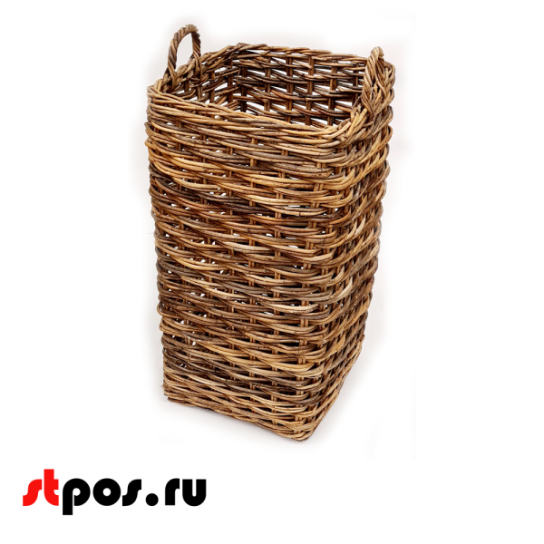00_Корзинка квадратная плетенная из натурального ротанга, с двумя ручками,340х340х580 мм, Коричневая