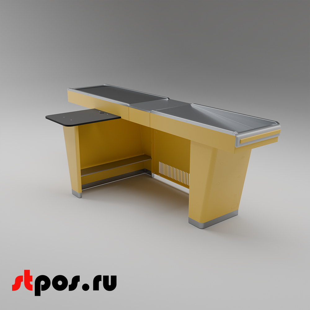 02_Кассовый бокс Stream-L-260S-Т150 (тр-р 150см,ш_нерж.,б_выр_,уз_нак.), RAL1018, Желтый, Левый
