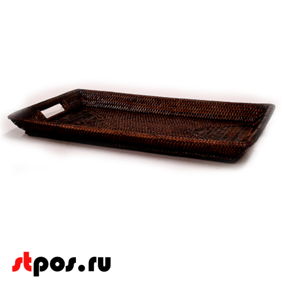 00_Поднос плетенный прямоугольный из натурального ротанга, 600х400х70 мм, Коричневый