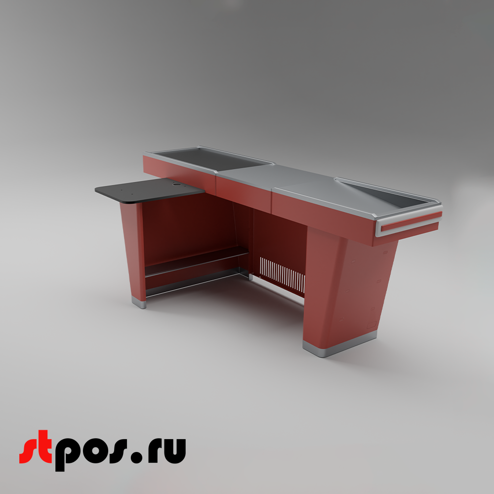 02_Кассовый бокс Stream-L-220-Т90 (тр-р 90см, ш.нерж.,без вырезов,узкий нак.), RAL3000, Красный, Левый
