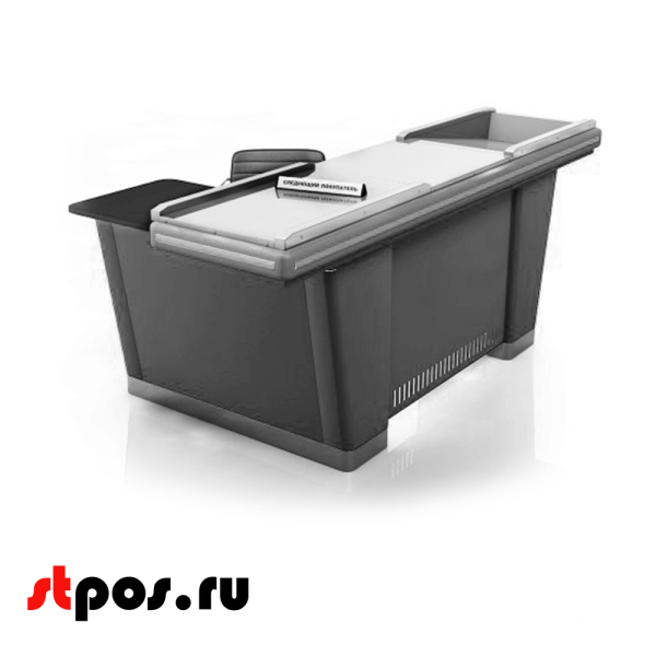00_Кассовый бокс Stream-L-200 v2.0 (шлиф. нерж., без вырезов, узкий накоп) RAL7016, Серый, Правый