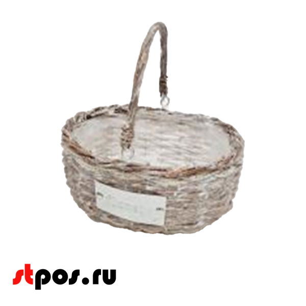 00_Корзинка плетенная из натуральной ивовой лозы, полукруглая ручка, внутри пленка, 260х210 мм, Натуральный