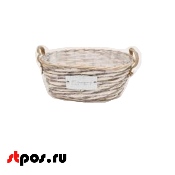00_Корзина овальная претеная из натуральной ивовой лозы, с двумя ручками, внутри пленка, 270х170 мм